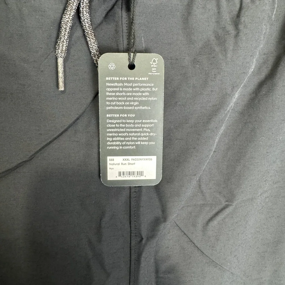 allbirds Natural Run Short Womens Black NYX Size‎ 3XL XXXL - NEW